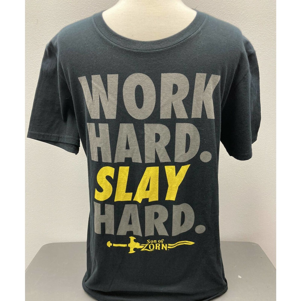 Son Of Zorn Work Hard Slay Hard T-Shirt Medium Jason Sudeikis Office Comedy